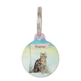 Placa Para Mascotas Nombre personalizado Tabby Cat Mascota Etiqueta de