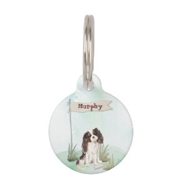 Placa Para Mascotas Nombre personalizado Tri Color King Charles Spanie
