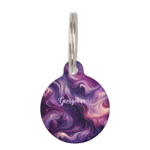 Placa Para Mascotas Nombre personalizado Vibrante Purple Paint Efecto