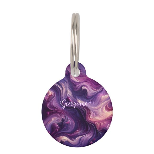 Placa Para Mascotas Nombre personalizado Vibrante Purple Paint Efecto (Anverso)