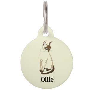 Placa Para Mascotas Nombre Personalizado y Teléfono - Gato Siamés