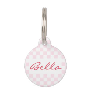 Placa Para Mascotas Nombre retro color blanco rosado de gato Kitty Dog