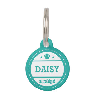 Placa Para Mascotas Nombre verde azulado de perro microchito llama a m