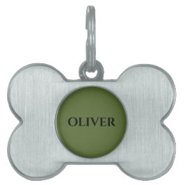 Placa Para Mascotas Nombre verde oliva y negro Minimalista