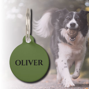 Placa Para Mascotas Nombre verde oliva y negro Minimalista