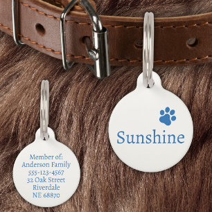 Placa Para Mascotas Nombre y dirección del Mascota personalizado (azul