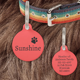 Placa Para Mascotas Nombre y dirección del Mascota personalizado (negr