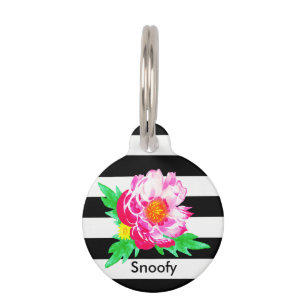 Placa Para Mascotas Nombre y número de teléfono Pink, Black & White Pe