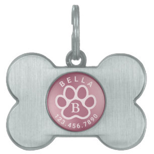 Placa Para Mascotas Nombre y teléfono de monograma moderno Oro Rosa