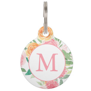 Placa Para Mascotas Nombre y teléfono del Mascota Floral de acuarela d