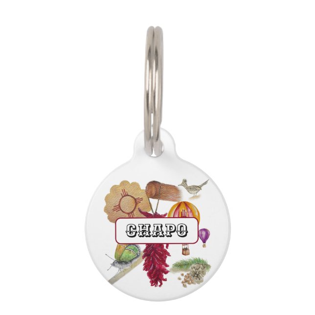 Placa Para Mascotas Nuevo México Rojo Chile Pinõn Zia Globo de aire ca (Anverso)