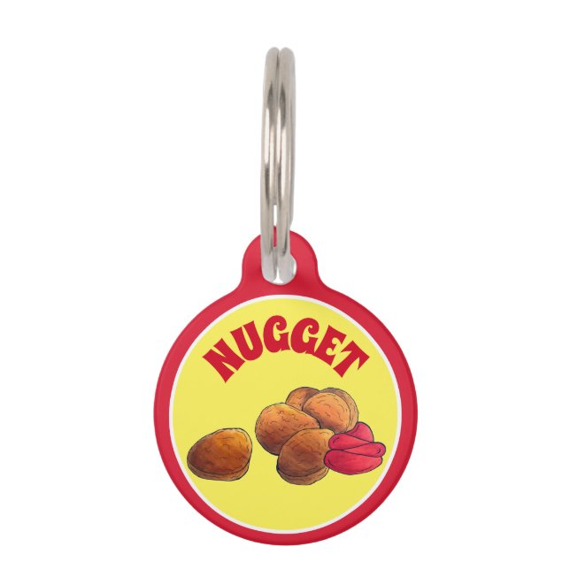 Placa Para Mascotas Nuggets de pollo con comida chatarra de Ketchup (Anverso)