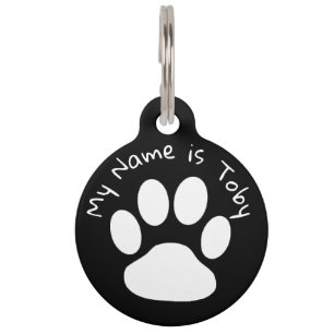 Placa Para Mascotas Número conocido blanco y negro de la etiqueta y de