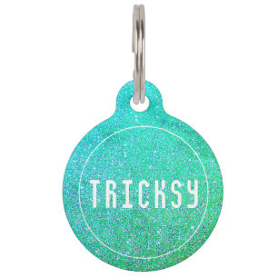 Placa Para Mascotas Número Personalizado con Brillo y Purpurina