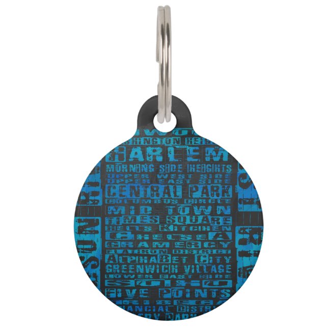 Placa Para Mascotas NYC Vecindarios Azul (Anverso)