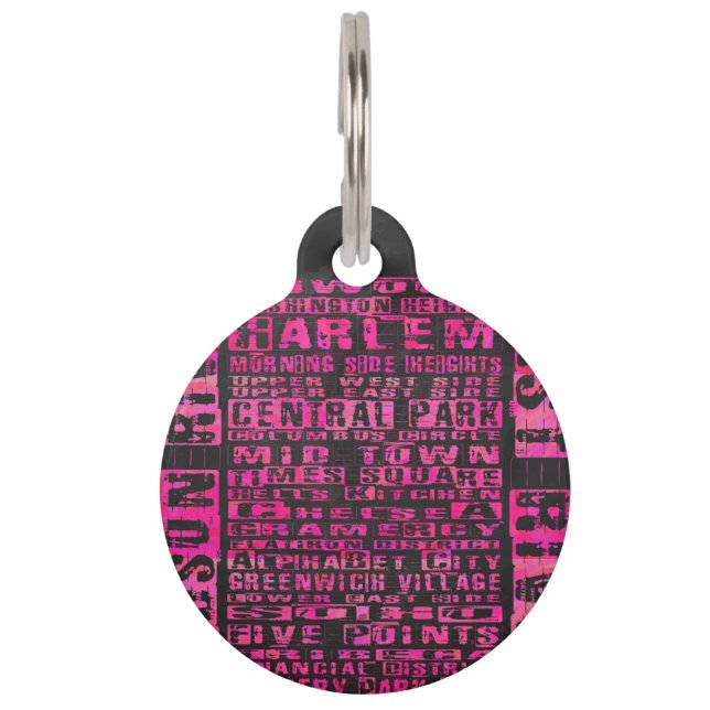 Placa Para Mascotas NYC Vecindarios Hot Pink (Anverso)