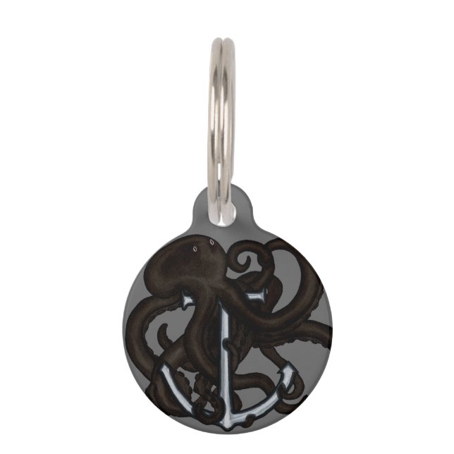 Placa Para Mascotas Octopus negro sobre ancla (Anverso)