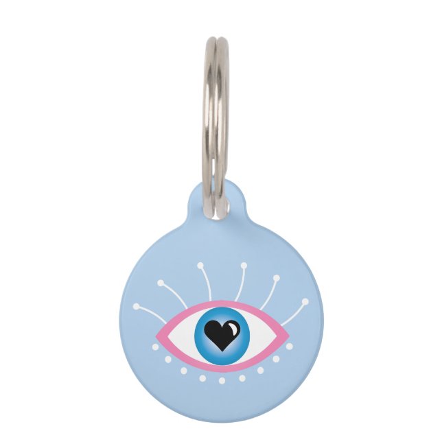 Placa Para Mascotas Ojo Malvado Griego Con Ojos Azul Rosa (Anverso)