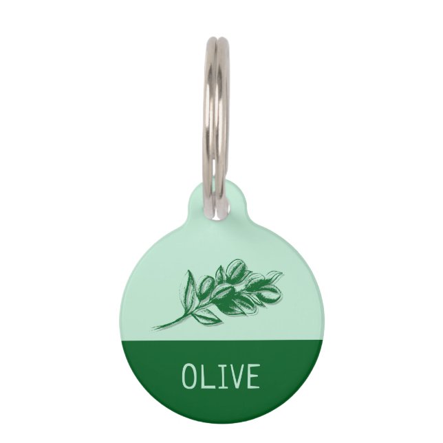 Placa Para Mascotas Olive Pet Cat Dog Name (Anverso)