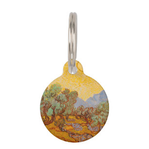 Placa Para Mascotas Olivos de Van Gogh Cielo Sol Amarillo