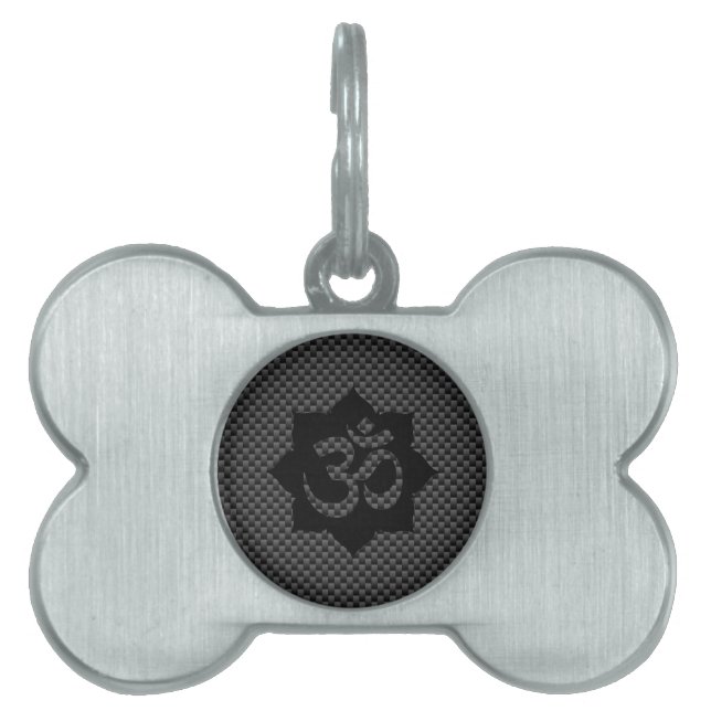 Placa Para Mascotas OM Lotus Spirituality Yoga in Carbon Fiber Style (Frente)