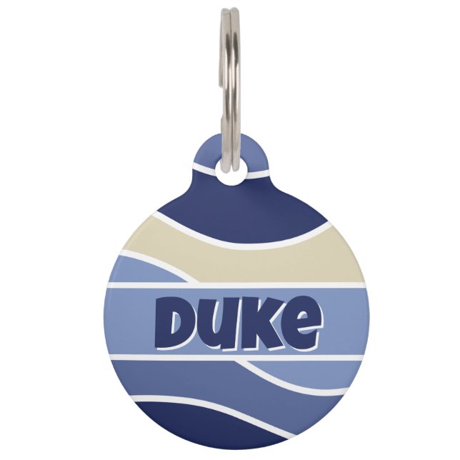 Placa Para Mascotas Ondas azul retro (Anverso)