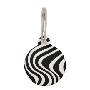 Placa Para Mascotas Ondas retro en blanco y negro