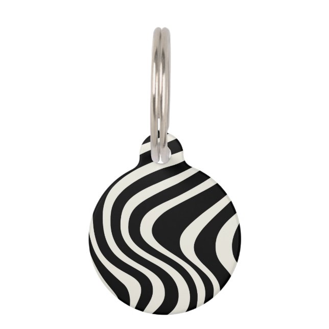 Placa Para Mascotas Ondas retro en blanco y negro (Anverso)
