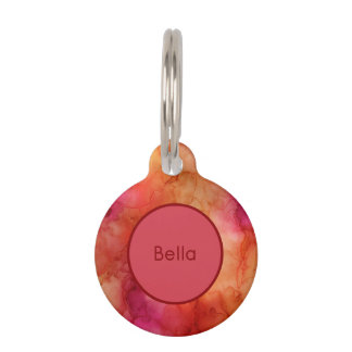 Placa Para Mascotas Orange Pink and Red Alcohol Ink Marble Swirls