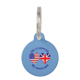 Placa Para Mascotas Orgullo Británico Estadounidense Banderas País Her