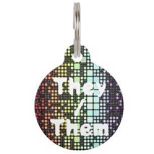 Placa Para Mascotas Orgullo Neurogénero Geométrico Retro Mod Groovy Fu