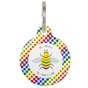 Placa Para Mascotas Orgulloso arcoíris y flores de la comunidad LGBT