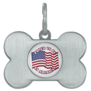 Placa Para Mascotas Orgulloso de ser un americano con la bandera de EE