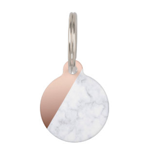 Placa Para Mascotas Oro color de rosa de mármol blanco geométrico de