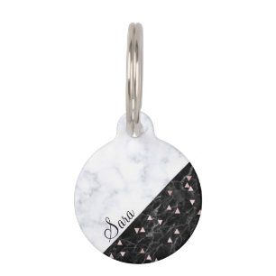 Placa Para Mascotas oro color de rosa de mármol blanco negro elegante