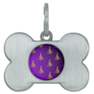 Placa Para Mascotas Oro de árboles de Navidad en morado