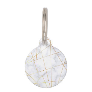 Placa Para Mascotas oro de mármol blanco del polluelo elegante falso