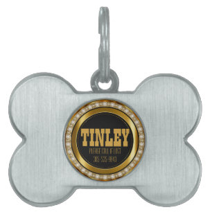 Placa Para Mascotas Oro elegante y diamantes falsos   Nombre DIY