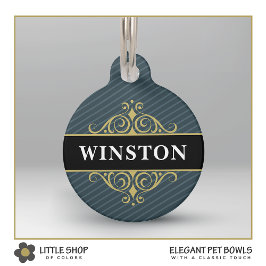 Placa Para Mascotas Oro Negro con Pinstripe Personalizado