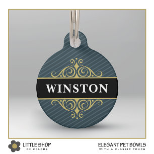 Placa Para Mascotas Oro Negro con Pinstripe Personalizado