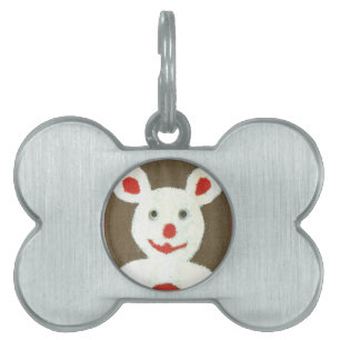 Placa Para Mascotas Oso blanco con nariz roja, boca y oidos (Santa)