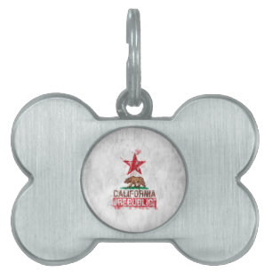 Placa Para Mascotas Oso de la bandera de California en estilo
