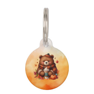 Placa Para Mascotas Oso de otoño rústico/vintage
