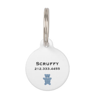 Placa Para Mascotas Oso de peluche azul