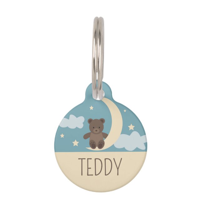Placa Para Mascotas Oso de peluche con luna (Anverso)