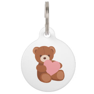 Placa Para Mascotas Oso de San Valentín