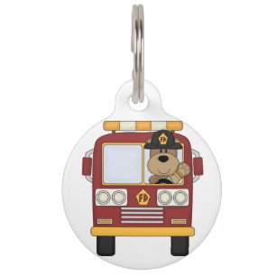 Placa Para Mascotas Oso del coche de bomberos