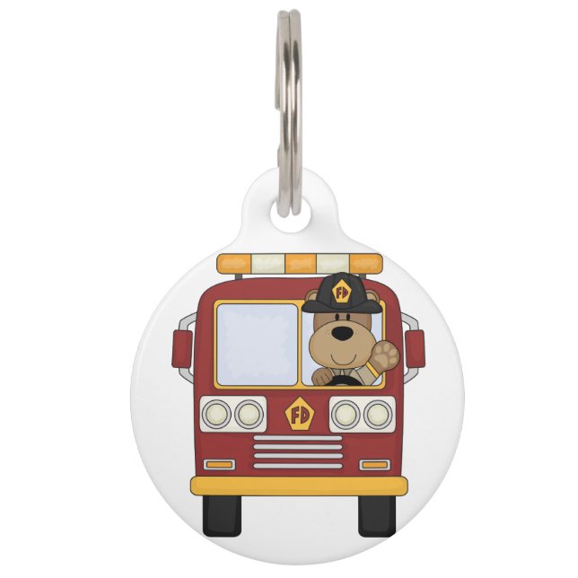Placa Para Mascotas Oso del coche de bomberos (Anverso)