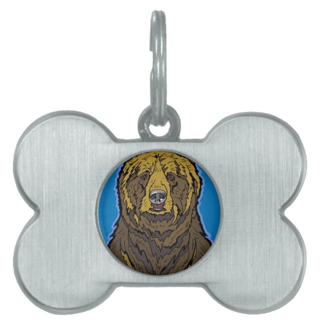 Placa Para Mascotas Oso grizzly (Frente)