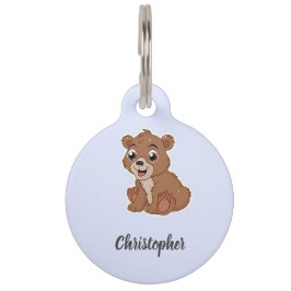 Placa Para Mascotas Oso marrón lindo azul